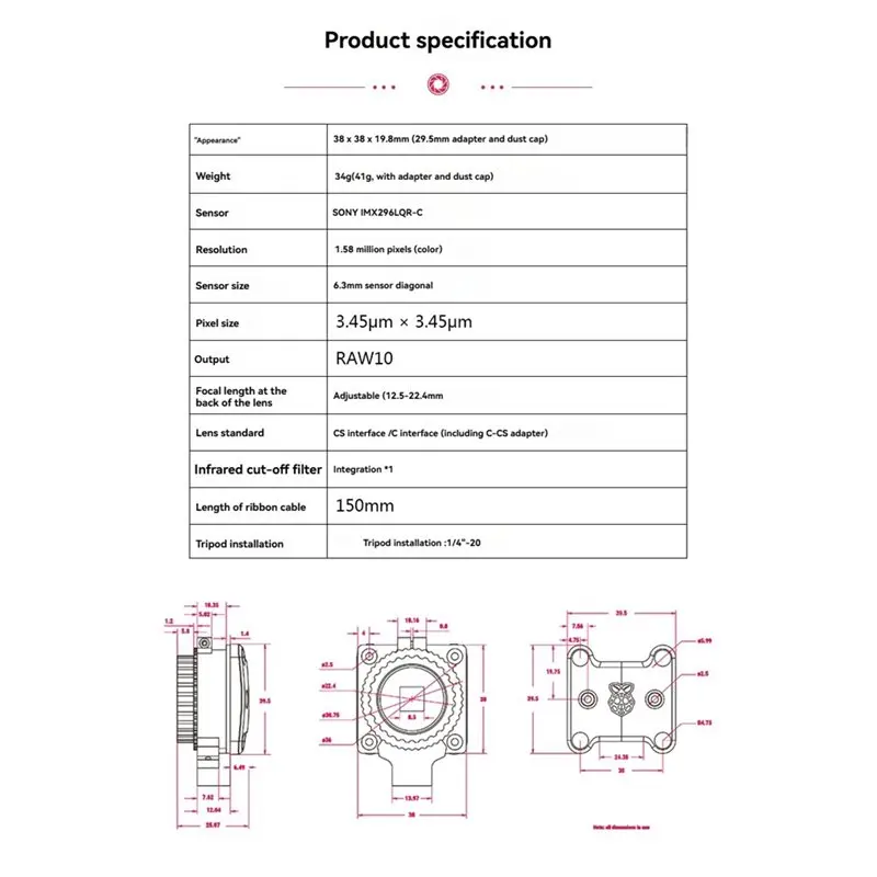 FMT .A86P-라즈베리 파이 글로벌 셔터 카메라 모 - Raspberry Pi Global Shutter Camera Imx296 리뷰 및 가격